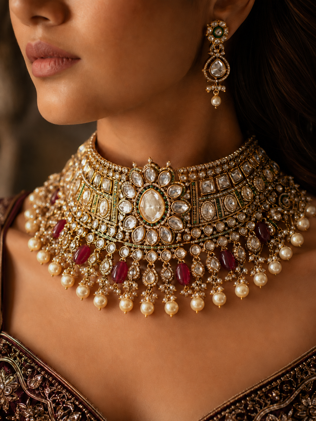 Polki Choker with Pearl Drop