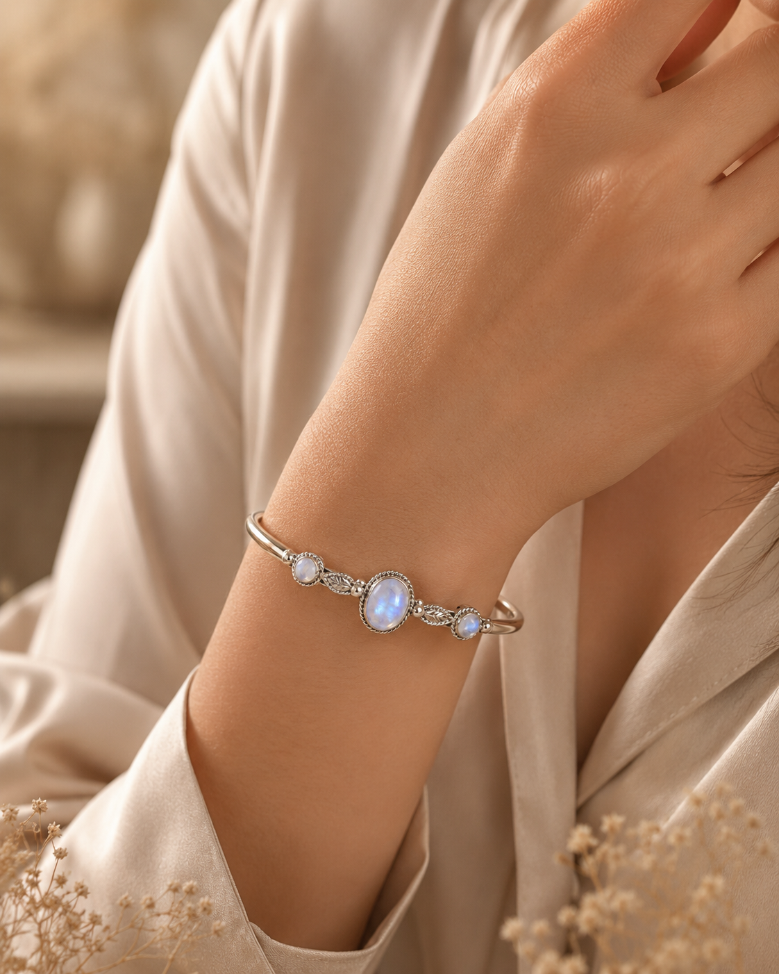 Moonstone Silver Bangle